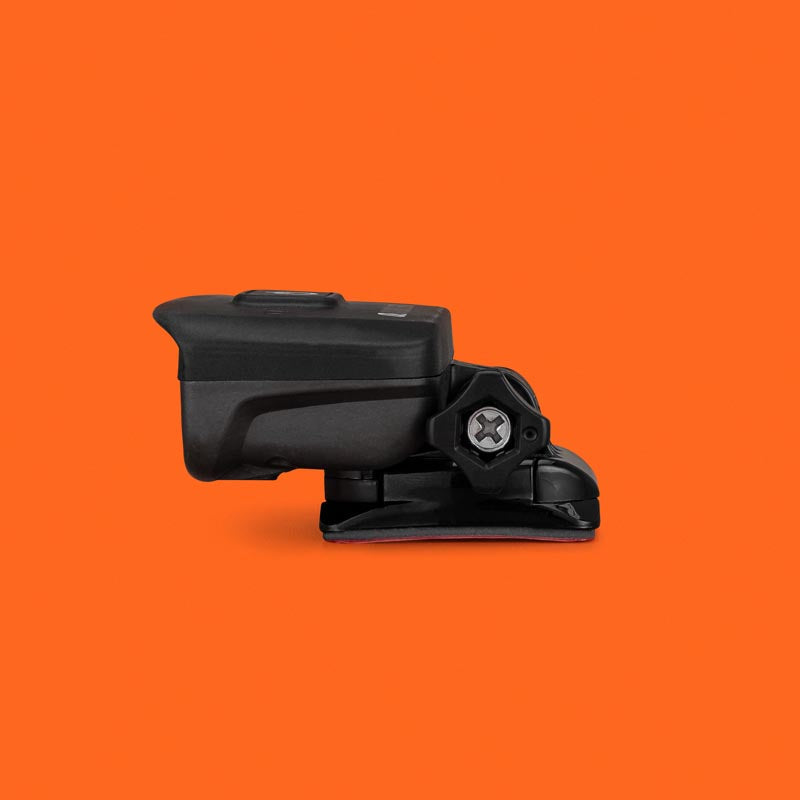 Hangover bike helmet light side view on a curved helmet mount