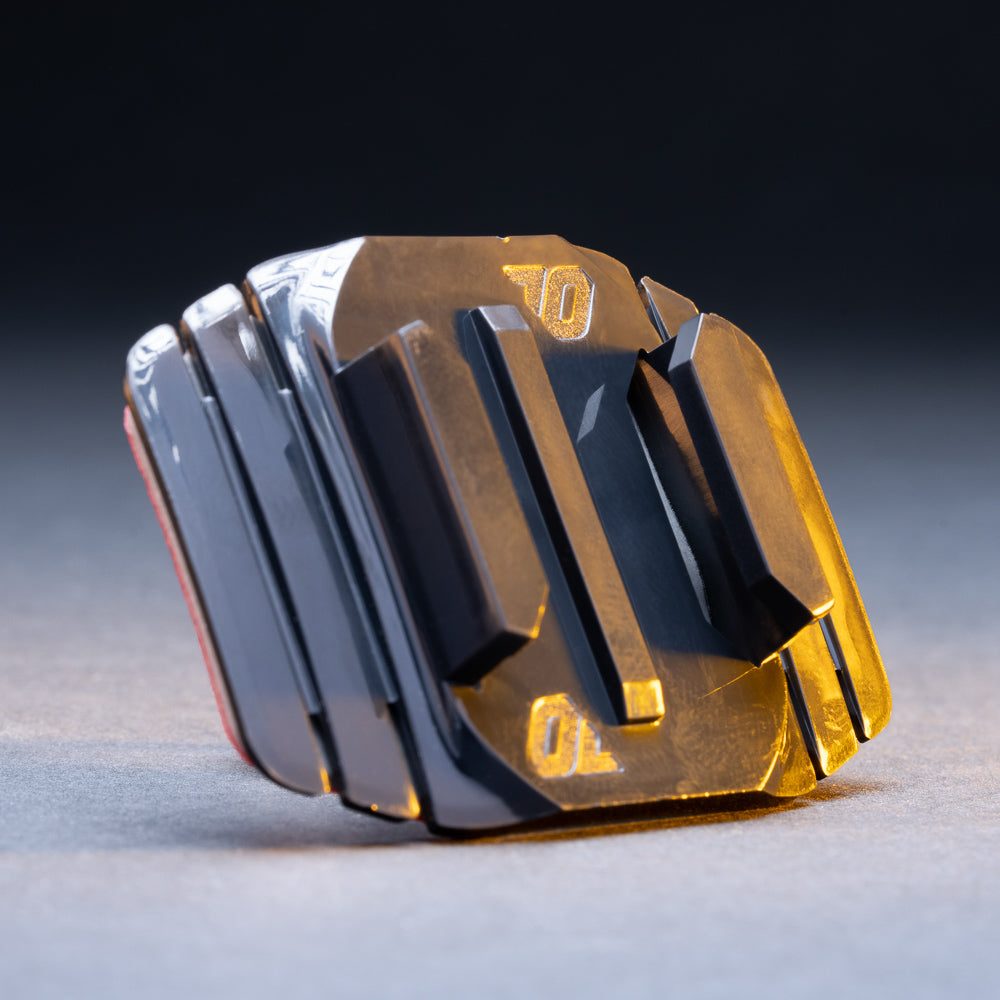 Wide helmet mount base for bike helmet lights, three-quarter view